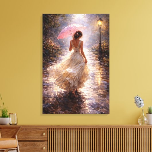 Rosa Regenschirm: Impasto-Stil Leinwanddruck (Insitu (Wohnzimmer))