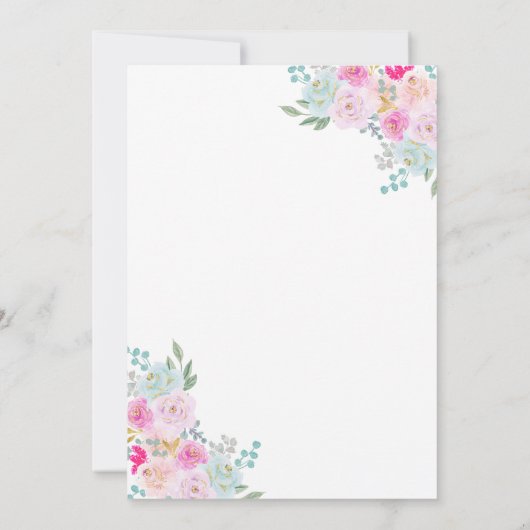 Rosa Regenstiefel und Blume Brautparty Einladung (Rückseite)