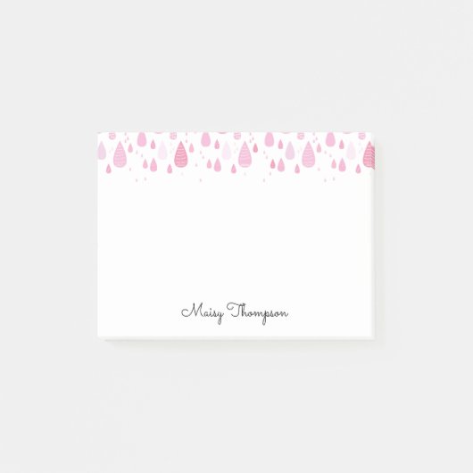 Rosa Regentropfen Monogramm Name Post-it Klebezettel (Vorderseite)