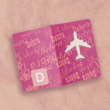rosa Reisepass für Mädchen mit Namen und Flugzeug