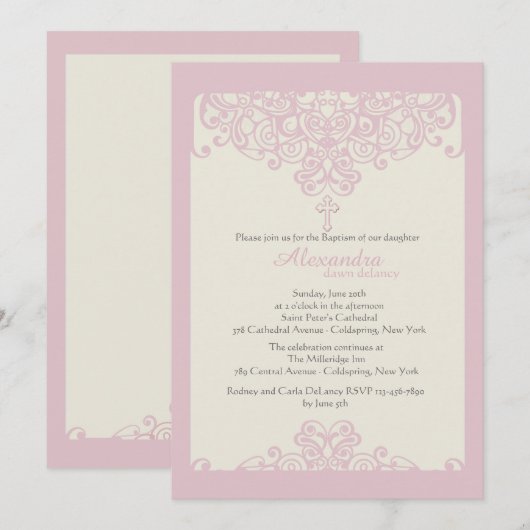 Rosa religiöse Einladung (Vorne/Hinten)