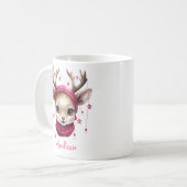 Rosa Rentier Personalisiert Kids Tasse (Vorderseite Links)