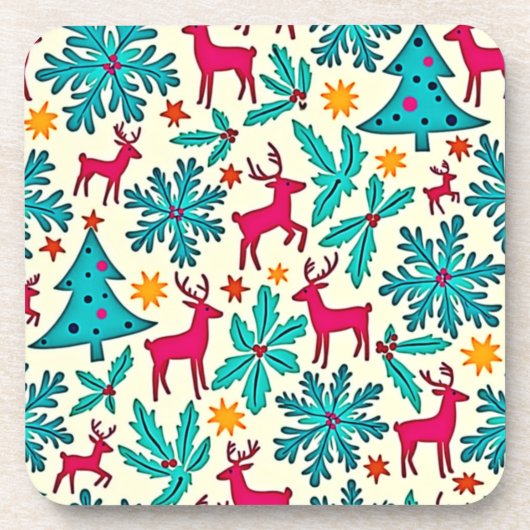 Rosa-Rentier-Tealbaum-Musterdesign Getränkeuntersetzer (Vorderseite)