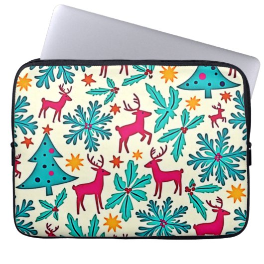 Rosa-Rentier-Tealbaum-Musterdesign Laptopschutzhülle (Vorderseite)