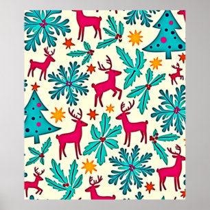 Rosa-Rentier-Tealbaum-Musterdesign Poster