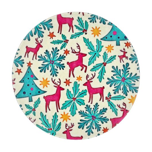 Rosa-Rentier-Tealbaum-Musterdesign Schneidebrett (Vorderseite)