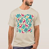 Rosa-Rentier-Tealbaum-Musterdesign T-Shirt (Vorderseite)