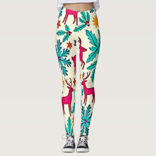Rosa-Rentier-Türkisbaum-Musterdesign Leggings