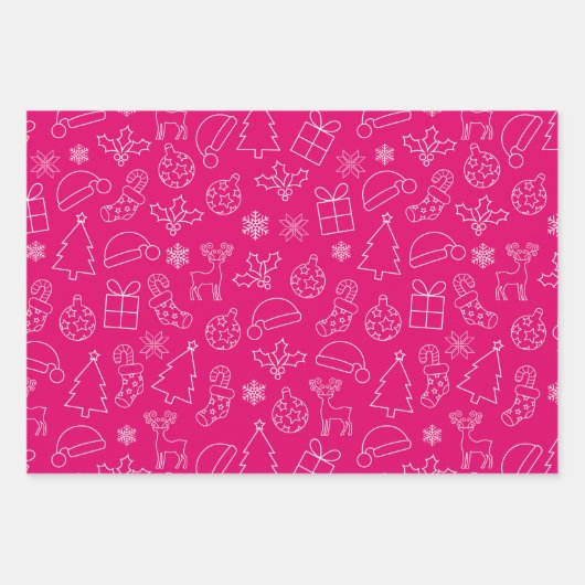 Rosa Rentier, Weihnachtsbaum und Urlaubsmuster Geschenkpapier Set (Vorderseite 3)