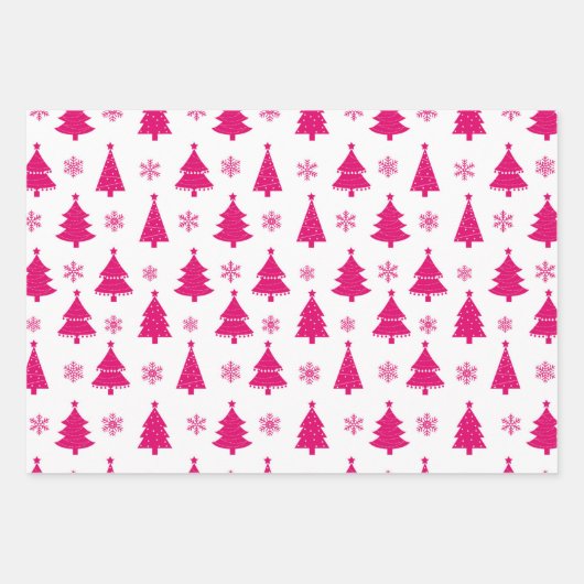 Rosa Rentier, Weihnachtsbaum und Urlaubsmuster Geschenkpapier Set (Vorderseite 2)