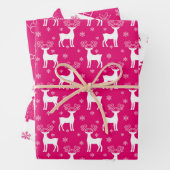Rosa Rentier, Weihnachtsbaum und Urlaubsmuster Geschenkpapier Set (Beispiel)