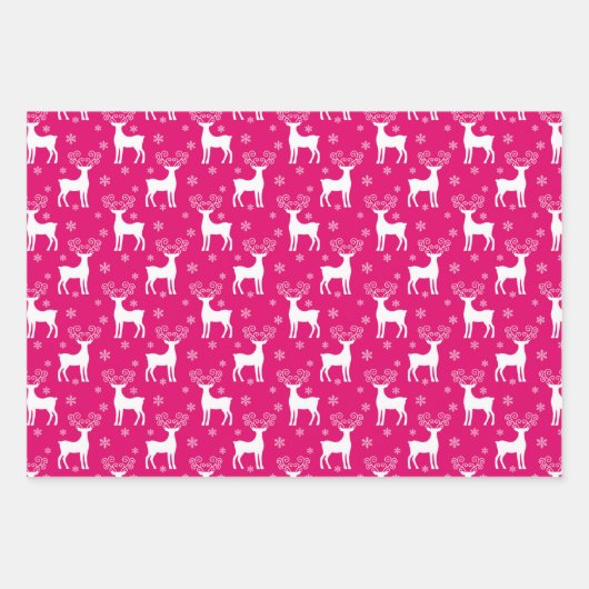 Rosa Rentier, Weihnachtsbaum und Urlaubsmuster Geschenkpapier Set (Vorderseite)