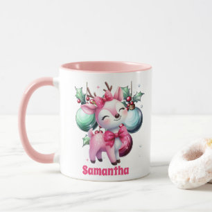 Rosa Rentier Weihnachtskids Heiße Schokolade Tasse