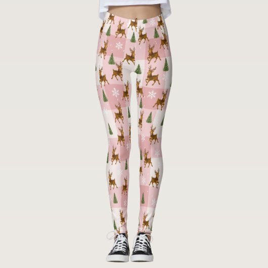 Rosa Rentierfisch und Baumfest Leggings (Vorderseite)