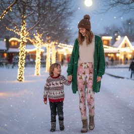 Rosa Rentierfisch und Baumfest Leggings
