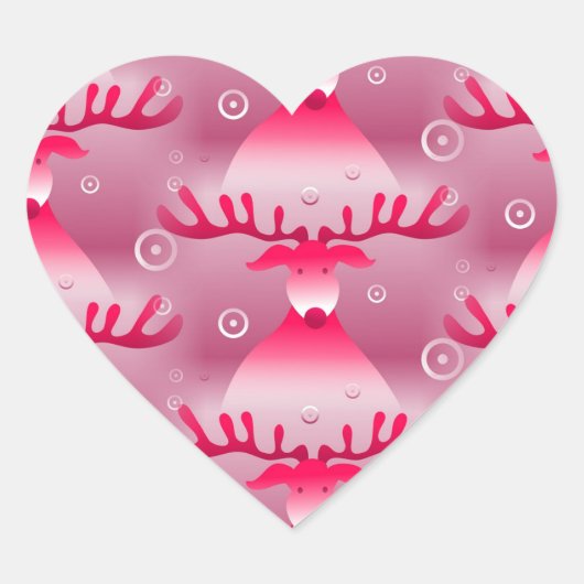 Rosa Rentierkleber Herz-Aufkleber (Vorderseite)