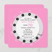 Rosa Retro 70. Geburtstagsparty Einladung Rotary (Vorne/Hinten)