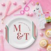 Rosa | Retro 70 Streifen | Hochzeitsmonogramm Pappteller (Party)