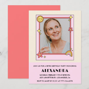 Rosa Retro 70er Jahre Groovy Foto 68. Geburtstag Einladung