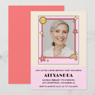 Rosa Retro 70er Jahre Groovy Foto 88. Geburtstag Einladung