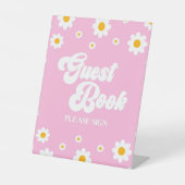 Rosa Retro 70's Daisy Blume Guest Book Party Sign Sockelschild (Vorderseite)