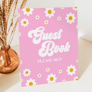 Rosa Retro 70's Daisy Blume Guest Book Party Sign Sockelschild