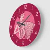 Rosa Retro Accordion Lady Große Wanduhr (Winkel)