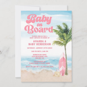 Rosa Retro Baby an Bord Surf Baby Shower Einladung