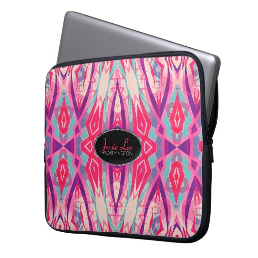 Rosa Retro Batik Fusion Design Laptop-Sieb Laptopschutzhülle (Vorderseite Links)