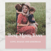 Rosa Retro Beste Mama je benutzerdefiniertes Bild Weinetikett (Einzelnes Label)