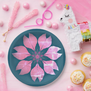 Rosa Retro Blume Papierplatte Pappteller