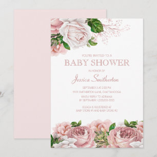 Rosa Retro-Blumen-Babyparty für Mädchen Einladung