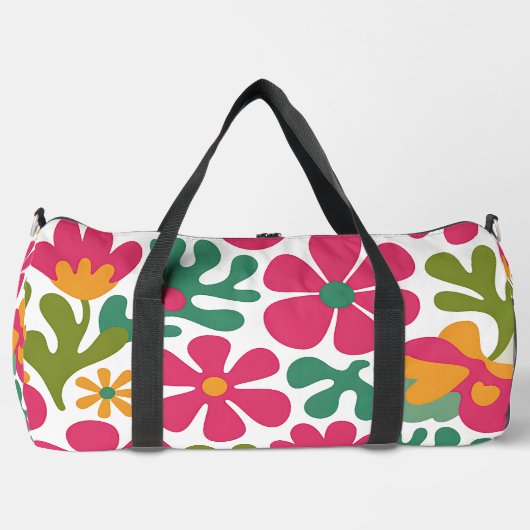 Rosa Retro-Blumen Groovy nahtloses Muster Duffle Bag (Vorderseite)