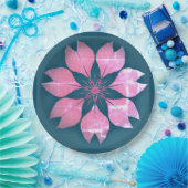 Rosa Retro-Blumen-Papierteller Pappteller (Party)