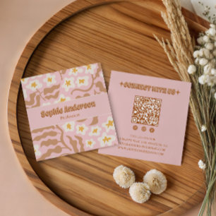 Rosa Retro-Blumen-QR-Code Quadratische Visitenkarte
