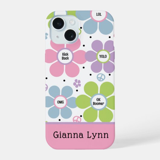 Rosa Retro-Blumenkraft-Monogramm iPhone 15 Hülle (Rückseite)