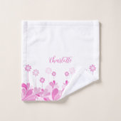 Rosa Retro-Blütenmuster Badhandtuch Set (Waschlappen)