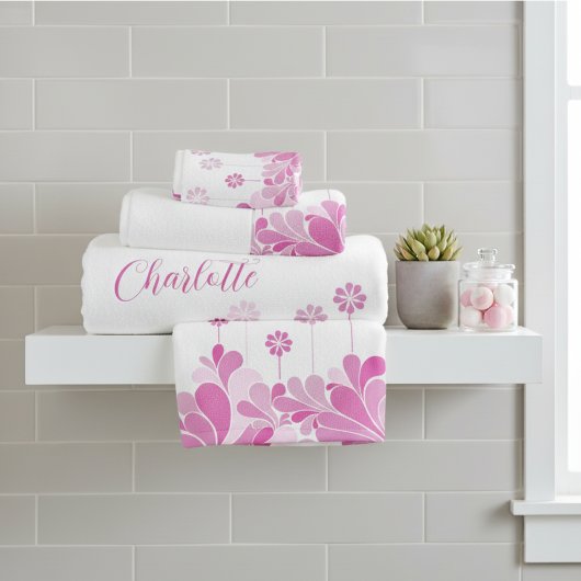 Rosa Retro-Blütenmuster Badhandtuch Set