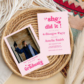 Rosa Retro Boho Abschlussklasse 2026 Einladung
