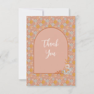 Rosa Retro-Boho-Blumen-Dankeskarten Dankeskarte