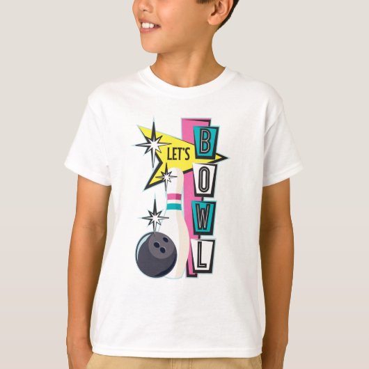 Rosa Retro-Bowling-Design T-Shirt (Vorderseite)