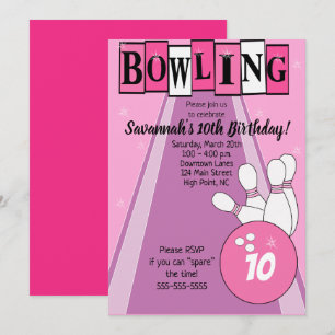 Rosa Retro-Bowling-Einladung zum Geburtstag für je Einladung
