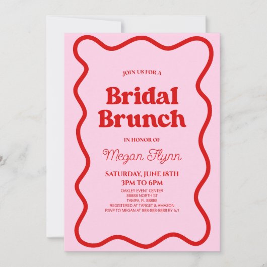Rosa Retro-Brautparty-Brunch Einladung (Vorderseite)