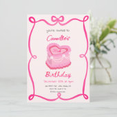 Rosa Retro Cake Geburtstag Einladung (Stehend Vorderseite)