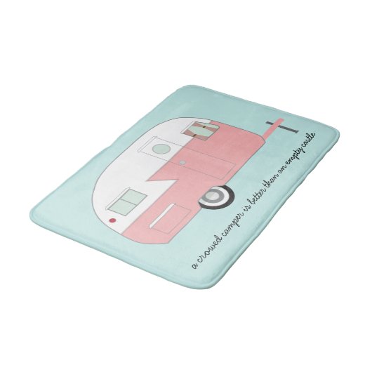 Rosa Retro Camper-Badmatte Badematte (Schrägansicht)