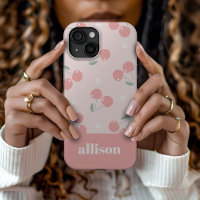 Rosa Retro Cherries Individuelle Name Monogramm