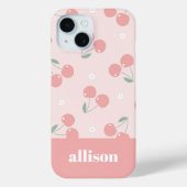Rosa Retro Cherries Individuelle Name Monogramm Case-Mate iPhone Hülle (Rückseite)