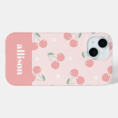 Rosa Retro Cherries Individuelle Name Monogramm Case-Mate iPhone Hülle (Rückseite (Horizontal))
