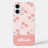 Rosa Retro Cherries Individuelle Name Monogramm Case-Mate iPhone Hülle (Rückseite)