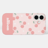 Rosa Retro Cherries Individuelle Name Monogramm Case-Mate iPhone Hülle (Rückseite (Horizontal))